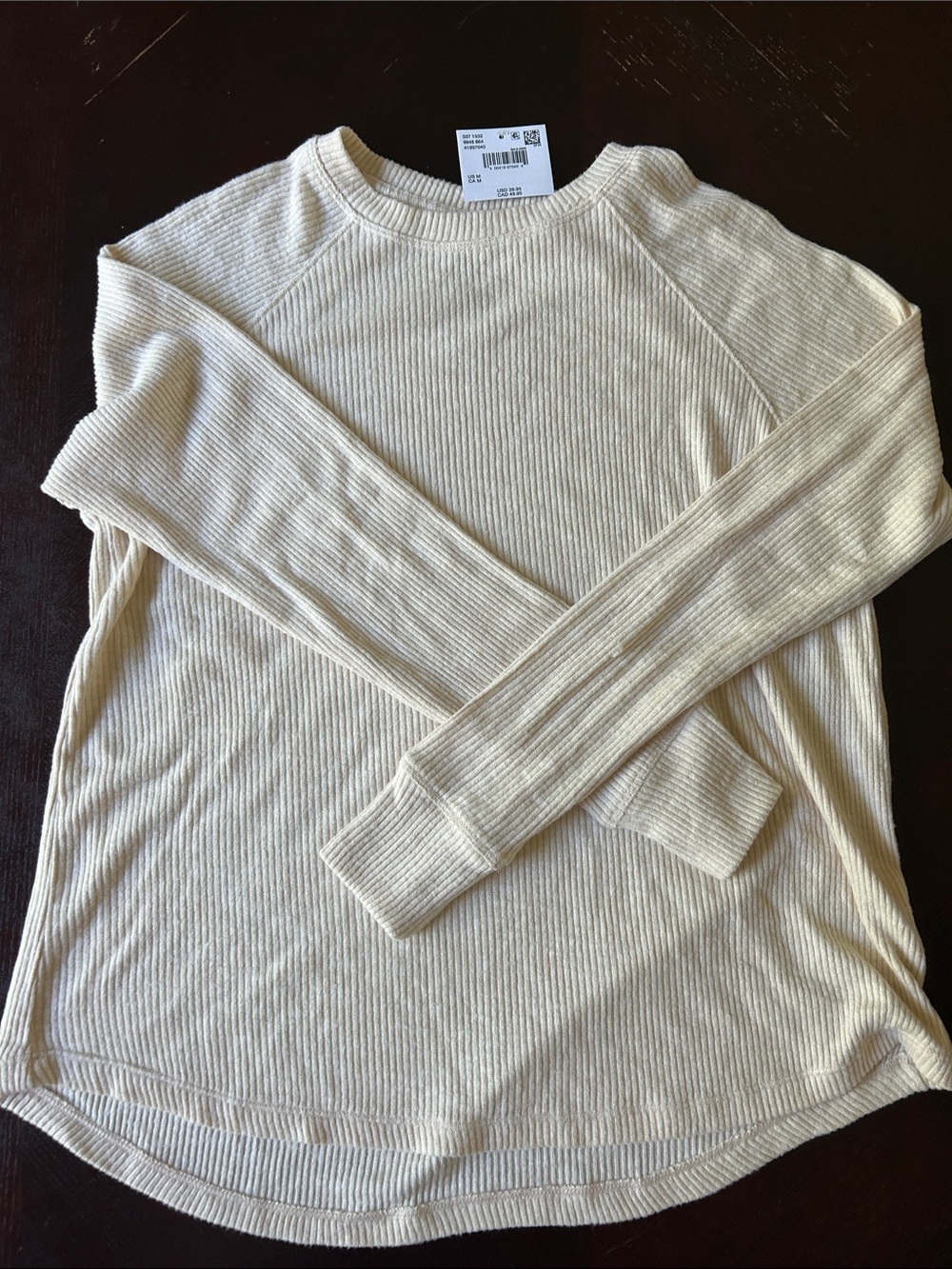 American Eagle Outfitters Cream Ribbed Crewneck Sweater